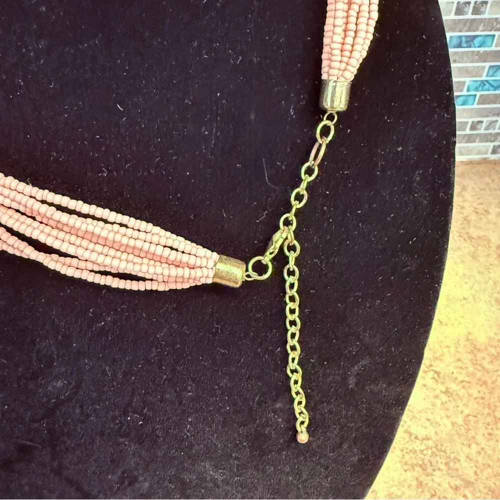 Beautiful pink and gold multi strand seed bead necklace
